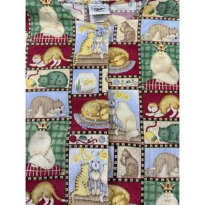VTG 90s Knot Us Persian Cat Novelty Scrub Jacket Top L‎ USA Whimsy Storybook